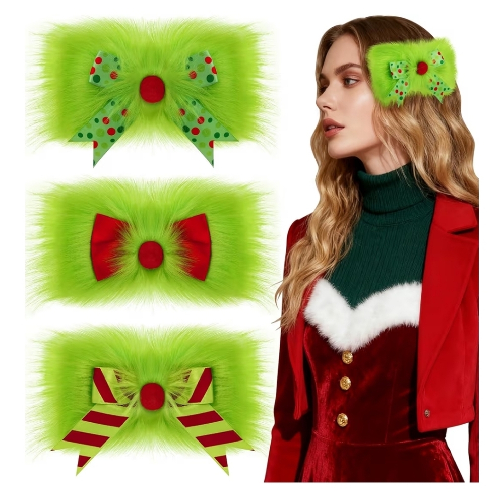 Green and Red Grinch Hair Bow Set
